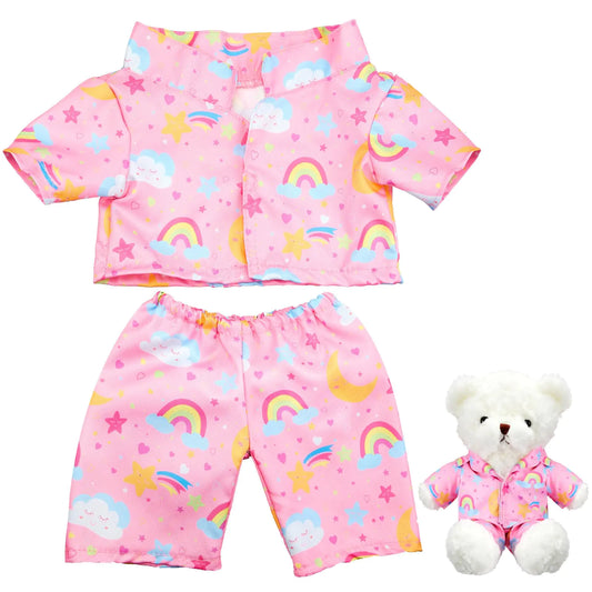 Bunnycool 2 Pcs PJs Bear Clothes Outfit Fit Most 12-16 Inch Bears Stuffed Animal Clothes Pajamas Plushy Clothes for Stuffed Animals Pre Kindergarten Toys(Pink)