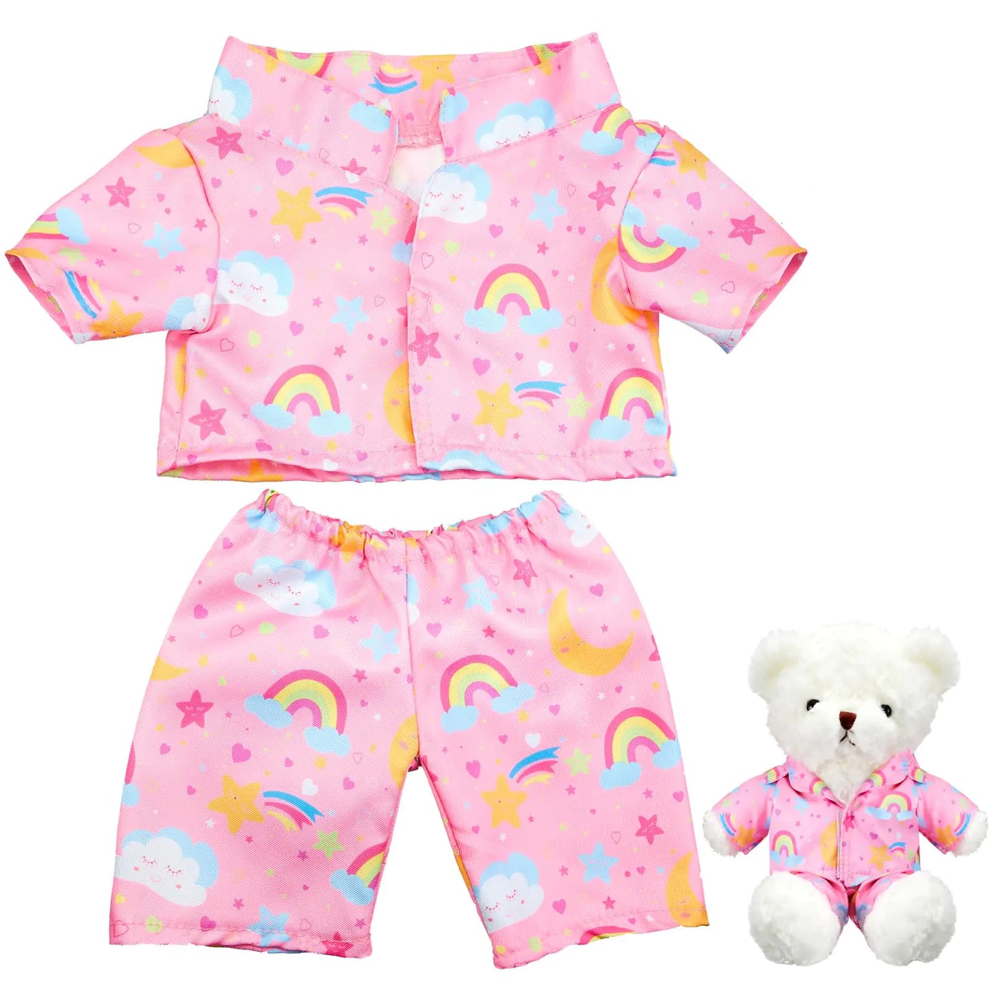 Bunnycool 2 Pcs PJs Bear Clothes Outfit Fit Most 12-16 Inch Bears Stuffed Animal Clothes Pajamas Plushy Clothes for Stuffed Animals Pre Kindergarten Toys(Pink)