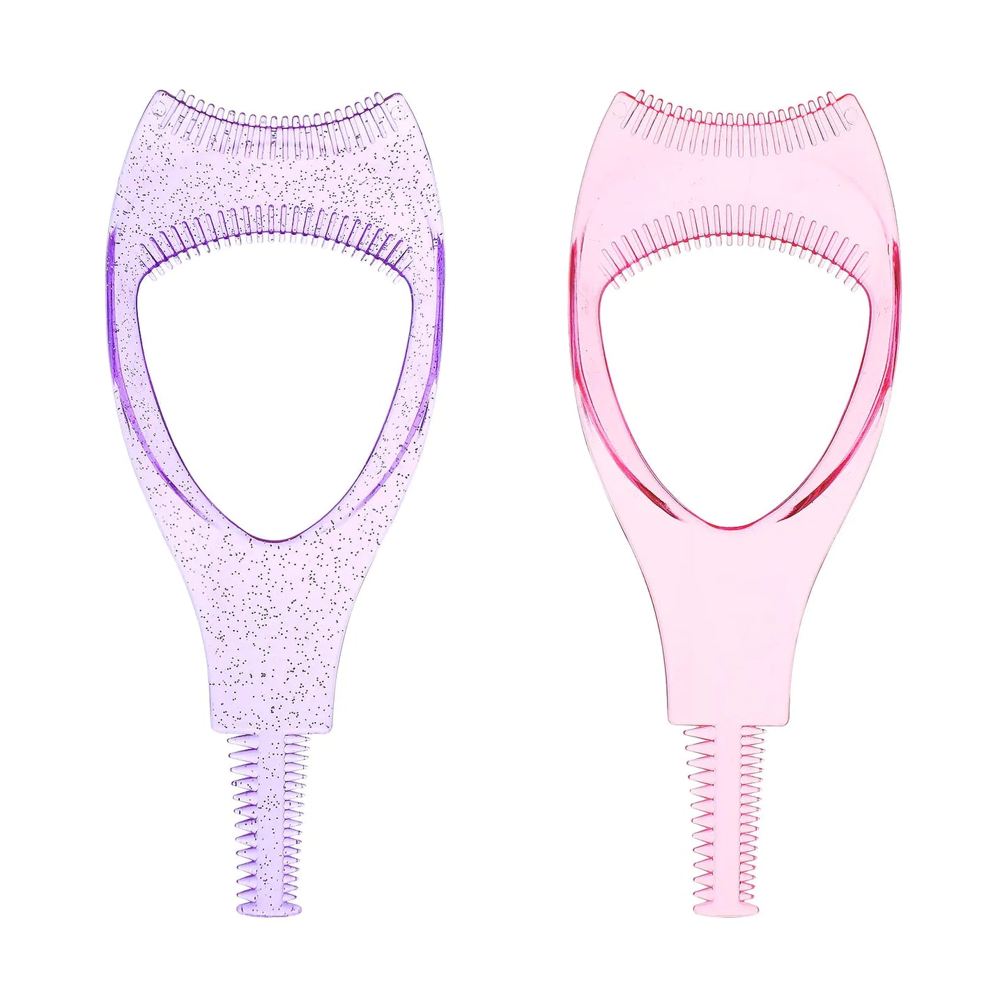 WLLHYF 2 Pack Mascara Shield Guard Makeup Eyelash Buddy 3 in 1 Eye Lash Applicator Tool Beauty Cosmetic Mascara Separator Comb Plastic Lashes Protector Guide Stencil for Women Girls(Pink+Purple)