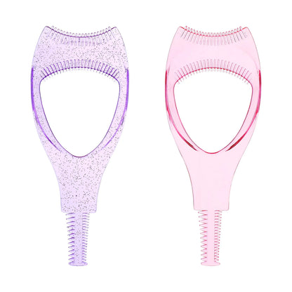 WLLHYF 2 Pack Mascara Shield Guard Makeup Eyelash Buddy 3 in 1 Eye Lash Applicator Tool Beauty Cosmetic Mascara Separator Comb Plastic Lashes Protector Guide Stencil for Women Girls(Pink+Purple)