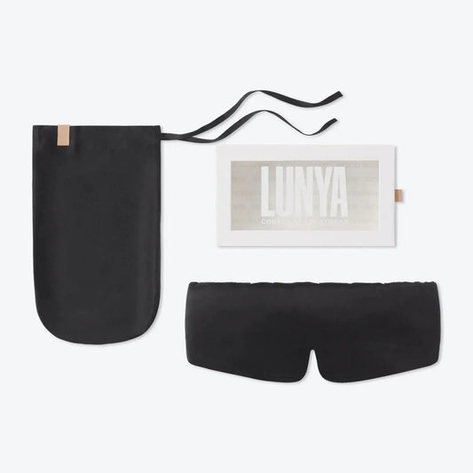 Lunya Sleep Mask with Box - Washable Silk Sleeping Mask and Headband for Beauty Routines - Thermoregulating Comfort for Restful Nights - Silk Eye Mask for Women - Immersed Black